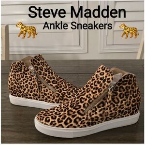 Steve Madden Women's Animal Cheetah Print Side Zip Ankle Sneakers Size 11